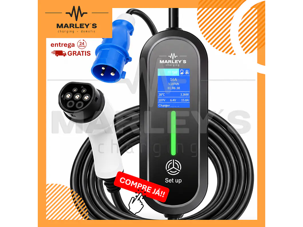 Carregador Portátil 7 kW | 32A | 3,5 Metros | Ecrã LCD | Saco Transporte 1