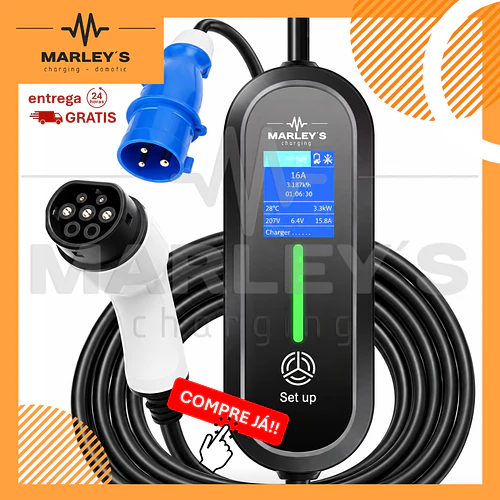 Carregador Portátil 7 kW | 32A | 3,5 Metros | Ecrã LCD | Saco Transporte