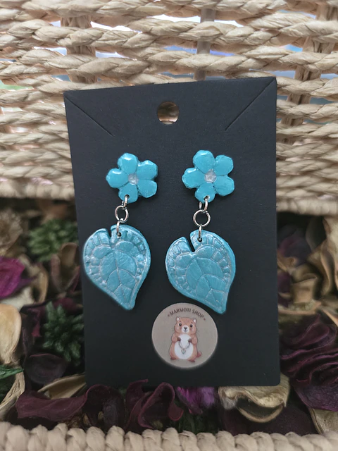 Pendientes Flower Hoja Cian