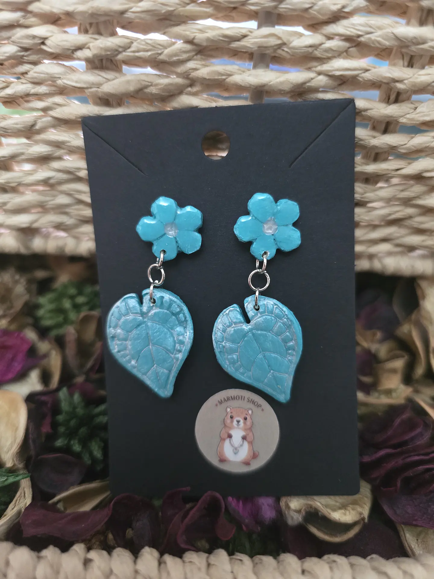 Pendientes Flower Hoja Cian 1