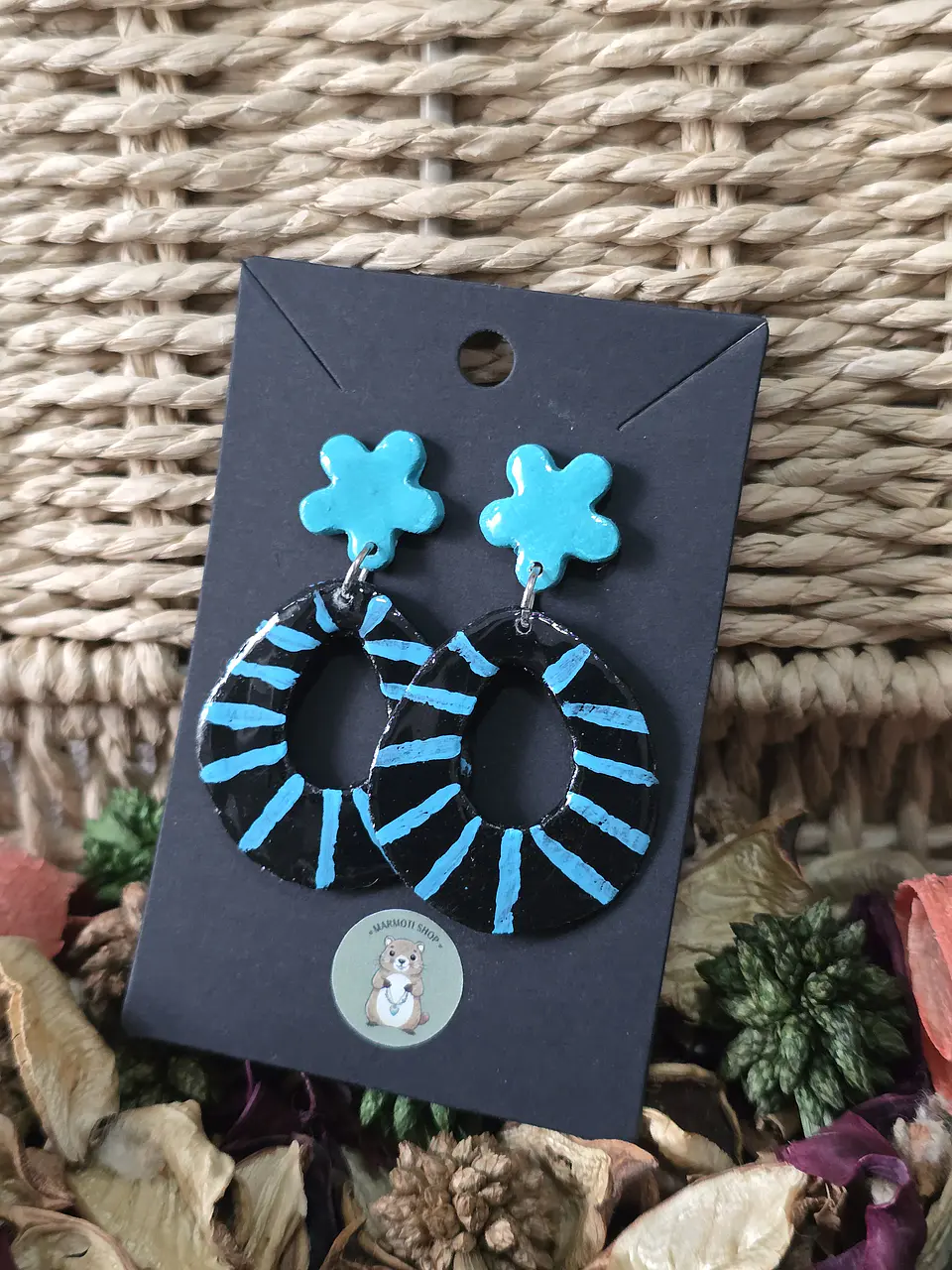 Pendientes Flower Oval Cian 1