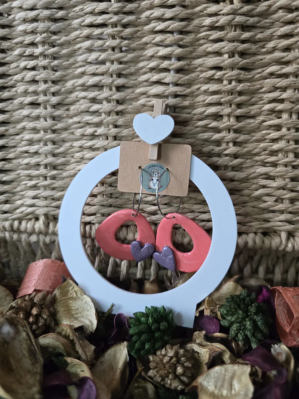Pendientes Oval Heart Salmon 1