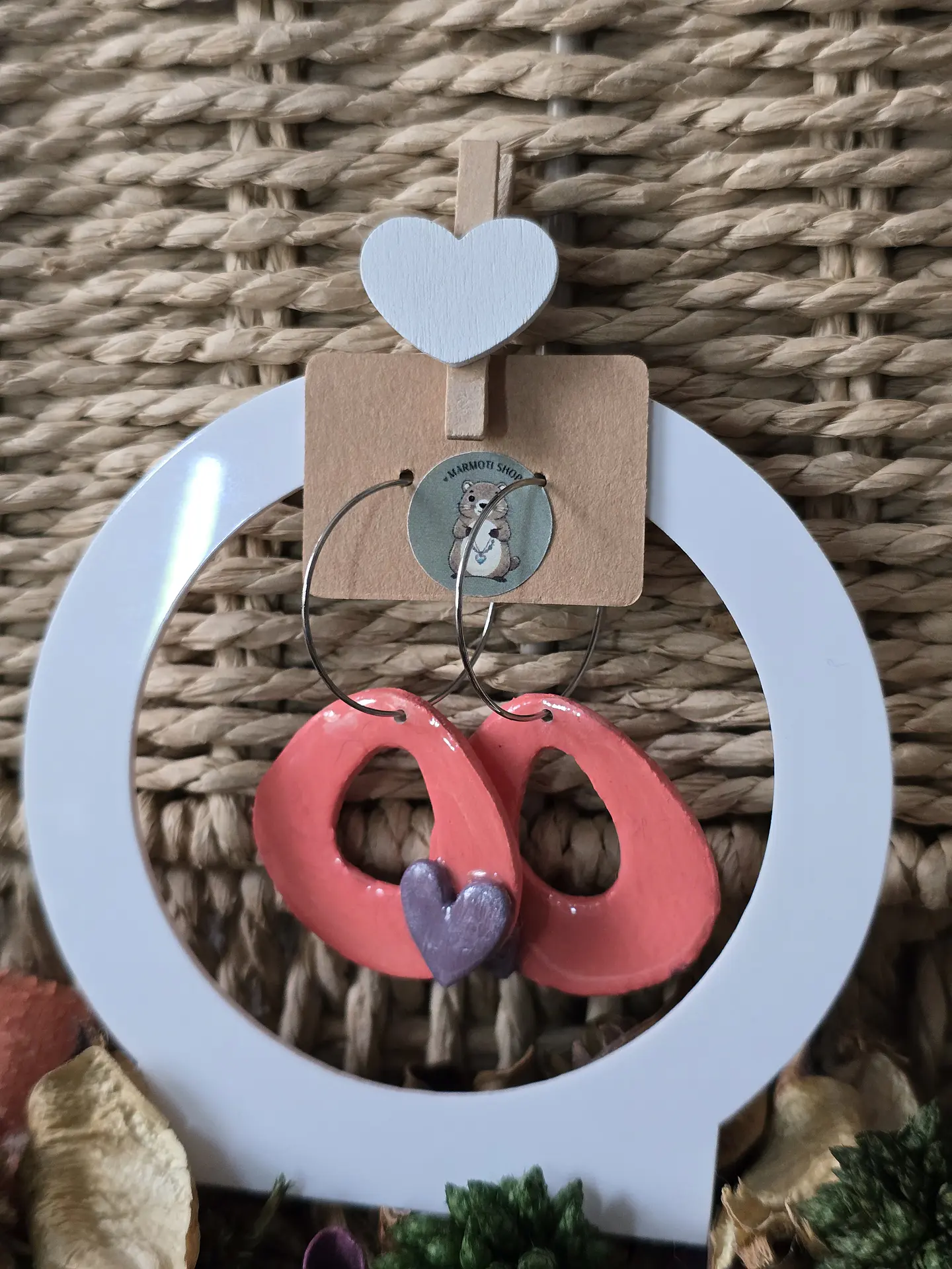 Pendientes Oval Heart Salmon 2