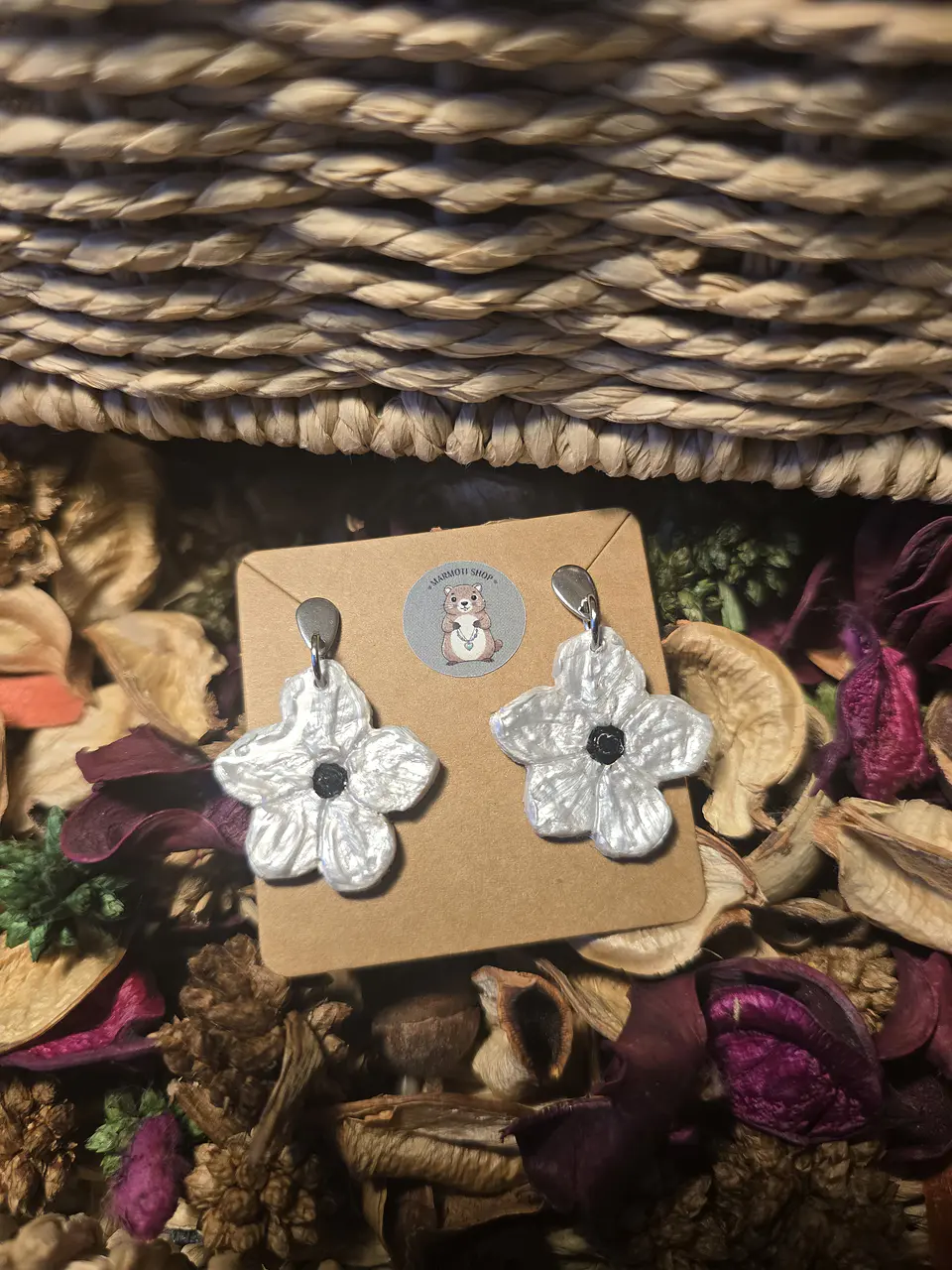 Pendientes Flor Plata Nero 1