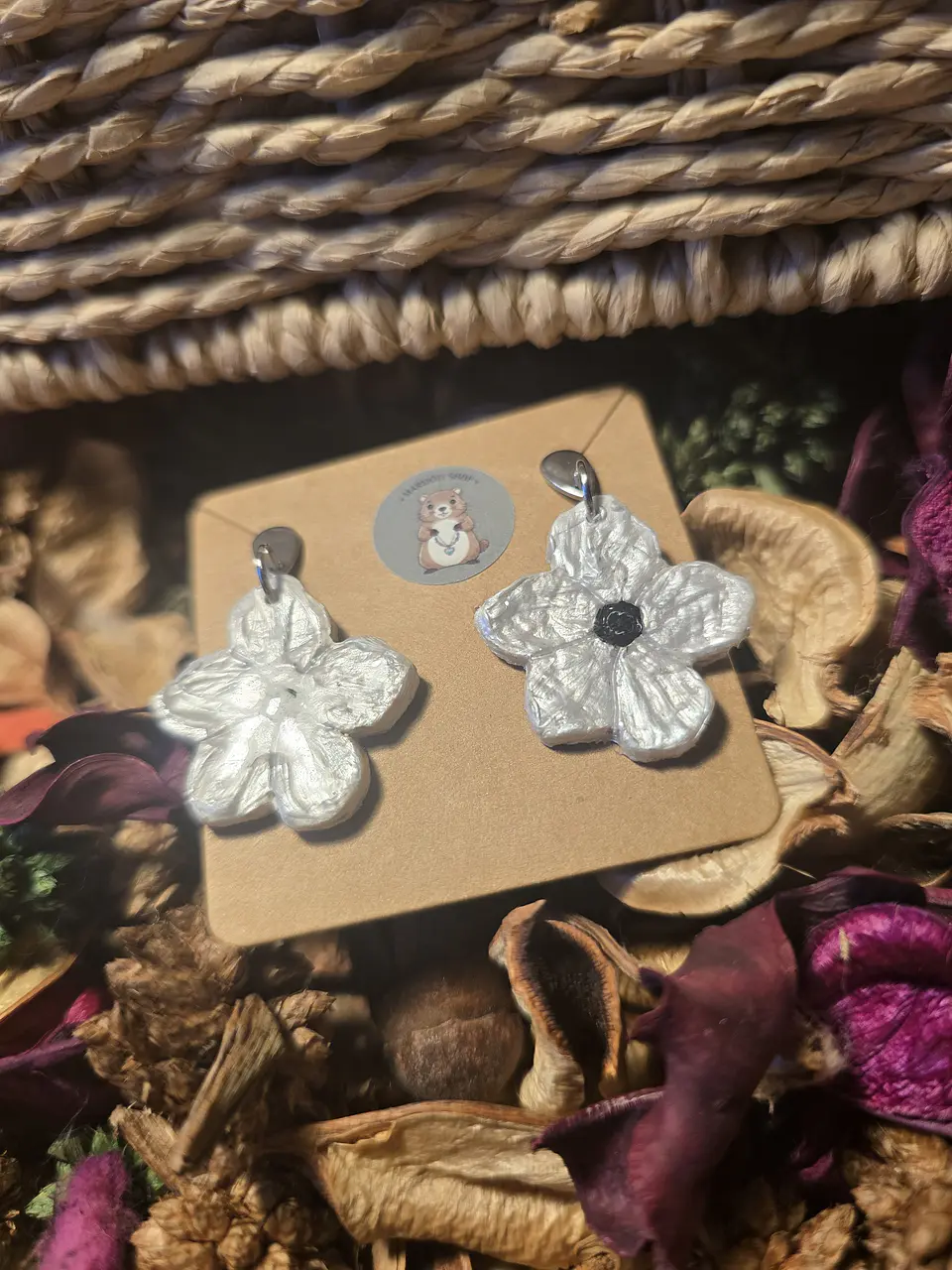 Pendientes Flor Plata Nero 2