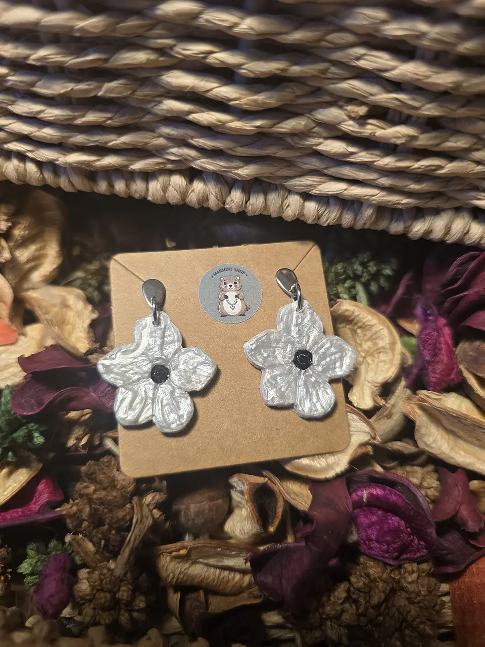 Pendientes Flor Plata Nero 3
