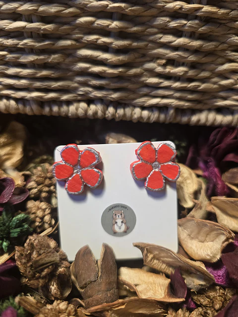 Pendientes Flor Plata Rouge