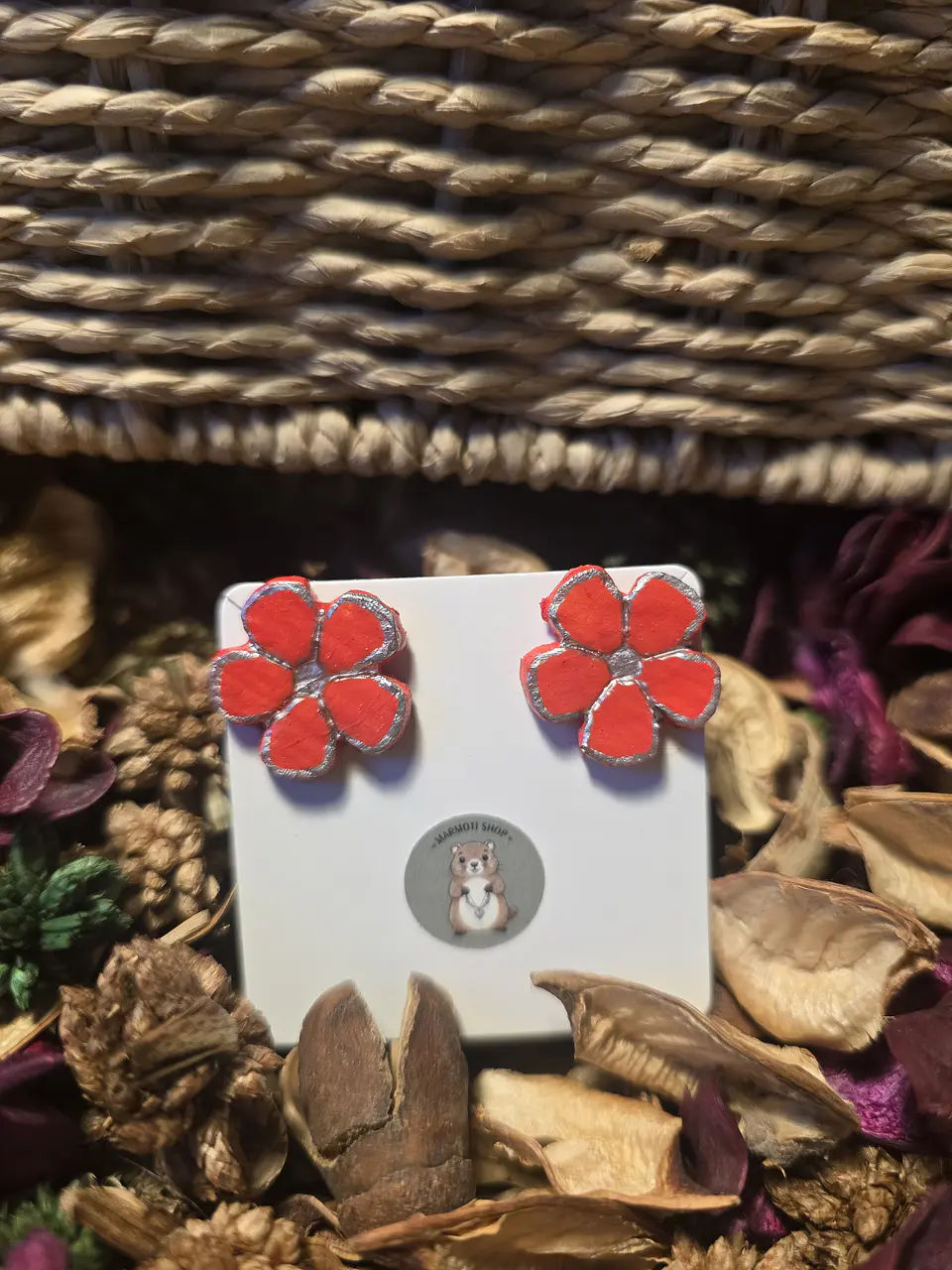 Pendientes Flor Plata Rouge 1