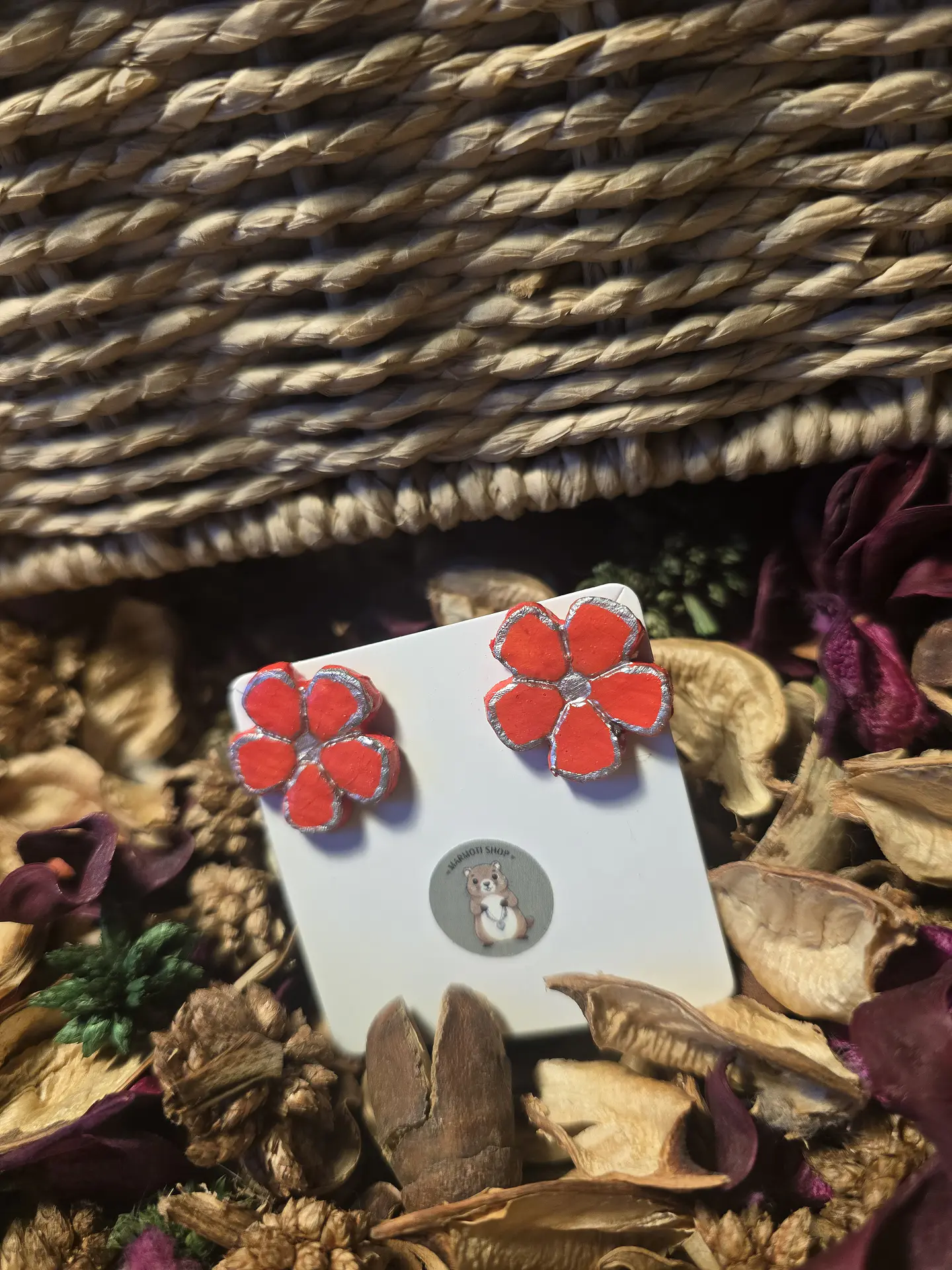 Pendientes Flor Plata Rouge 2