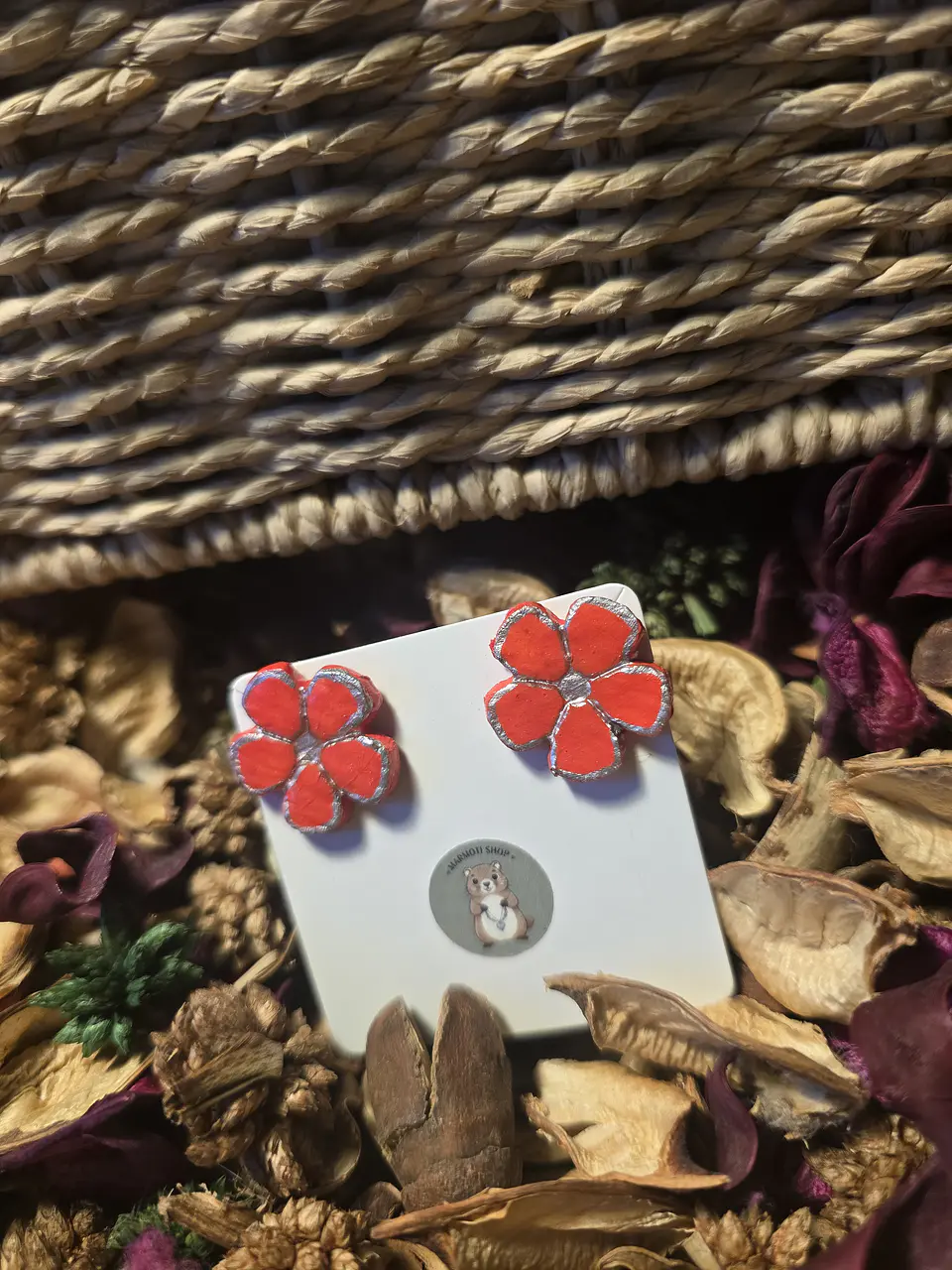 Pendientes Flor Plata Rouge 2
