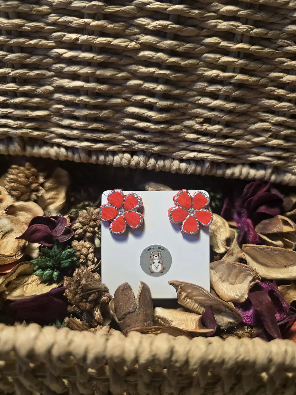 Pendientes Flor Plata Rouge 3