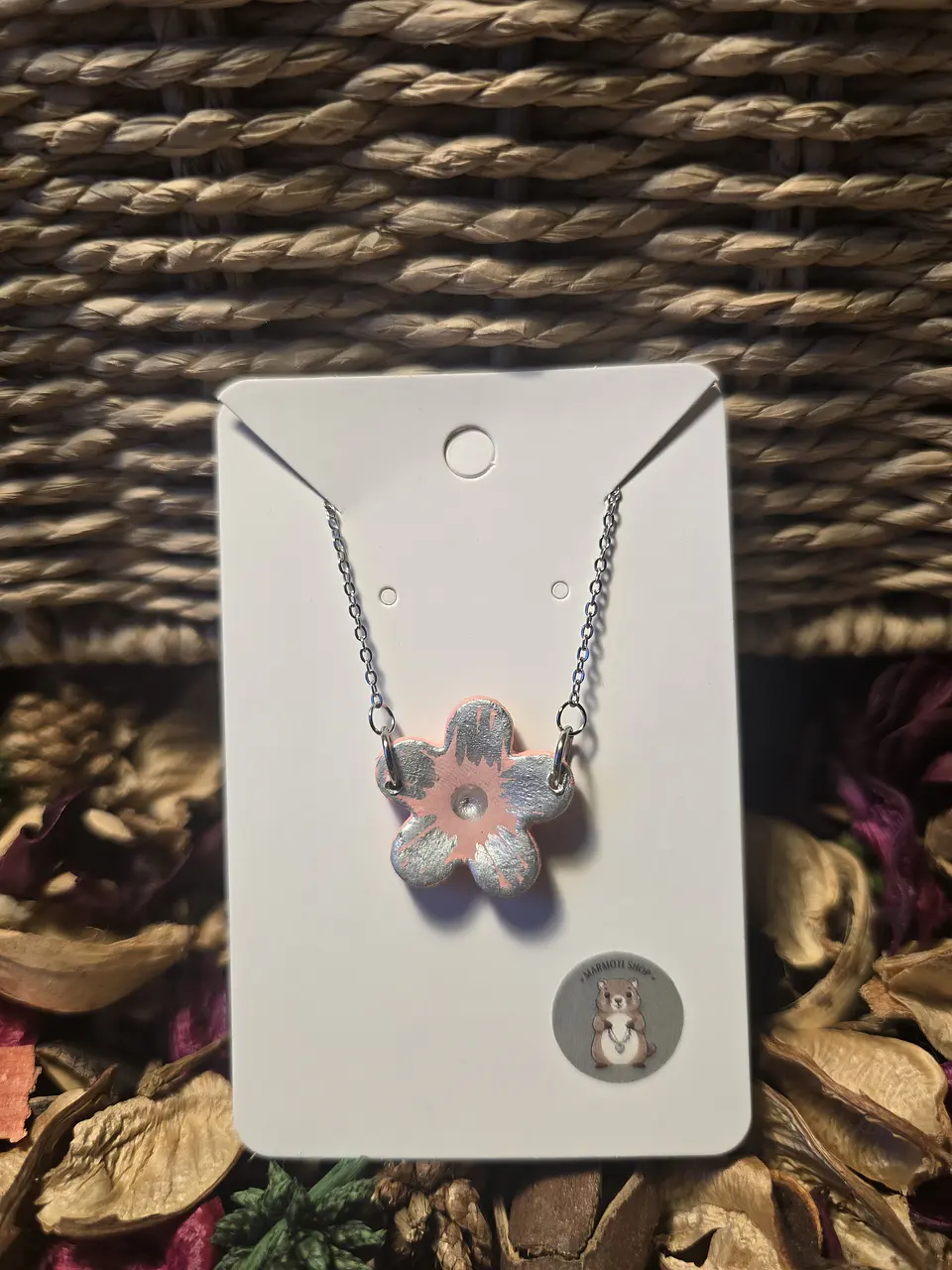 Pulsera Flor Rosa Plata 1