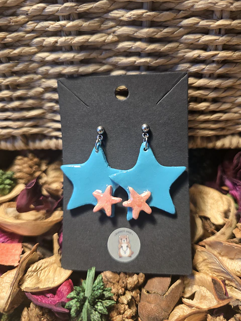 Pendientes Star Doble Cian