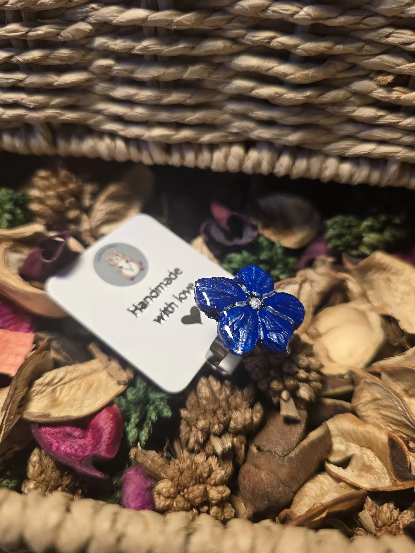 Anillo Ajustable Flor Blu Plata 1