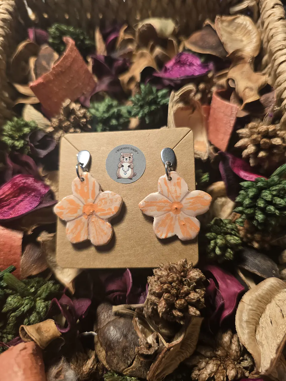 Pendiente Flor Orange Bone 2