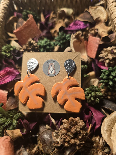Pendientes Monstera Orange Bone