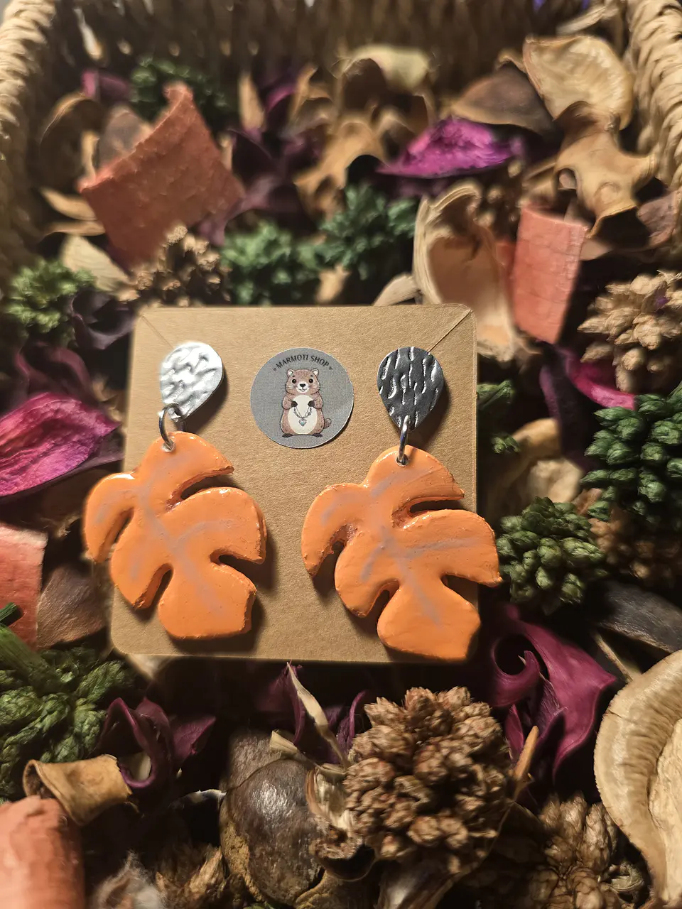 Pendientes Monstera Orange Bone 1