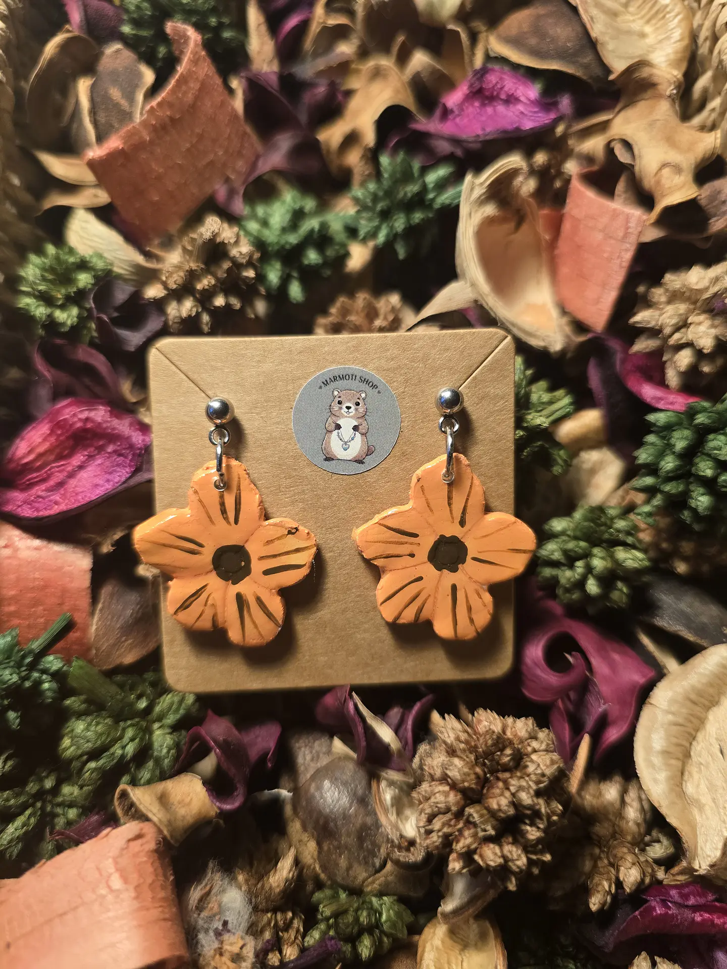 Pendientes Flor Orange Brun 1