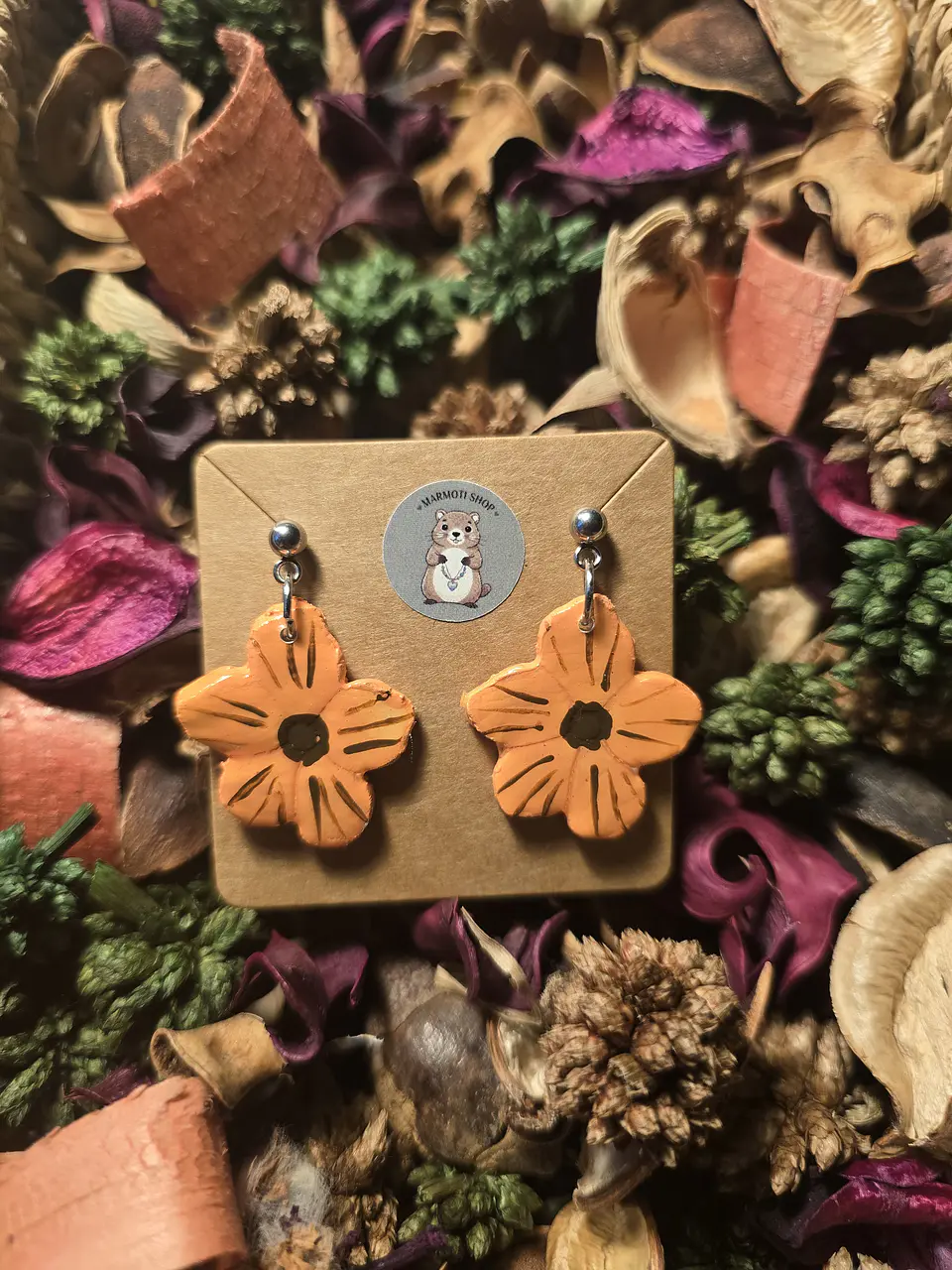 Pendientes Flor Orange Brun 1