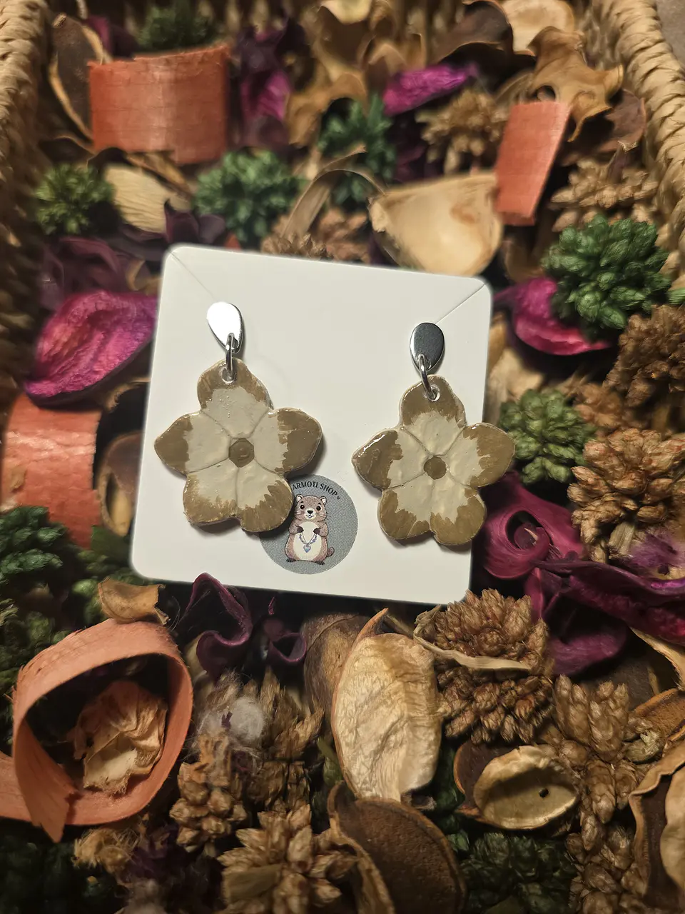 Pendientes Flor Marrón  2