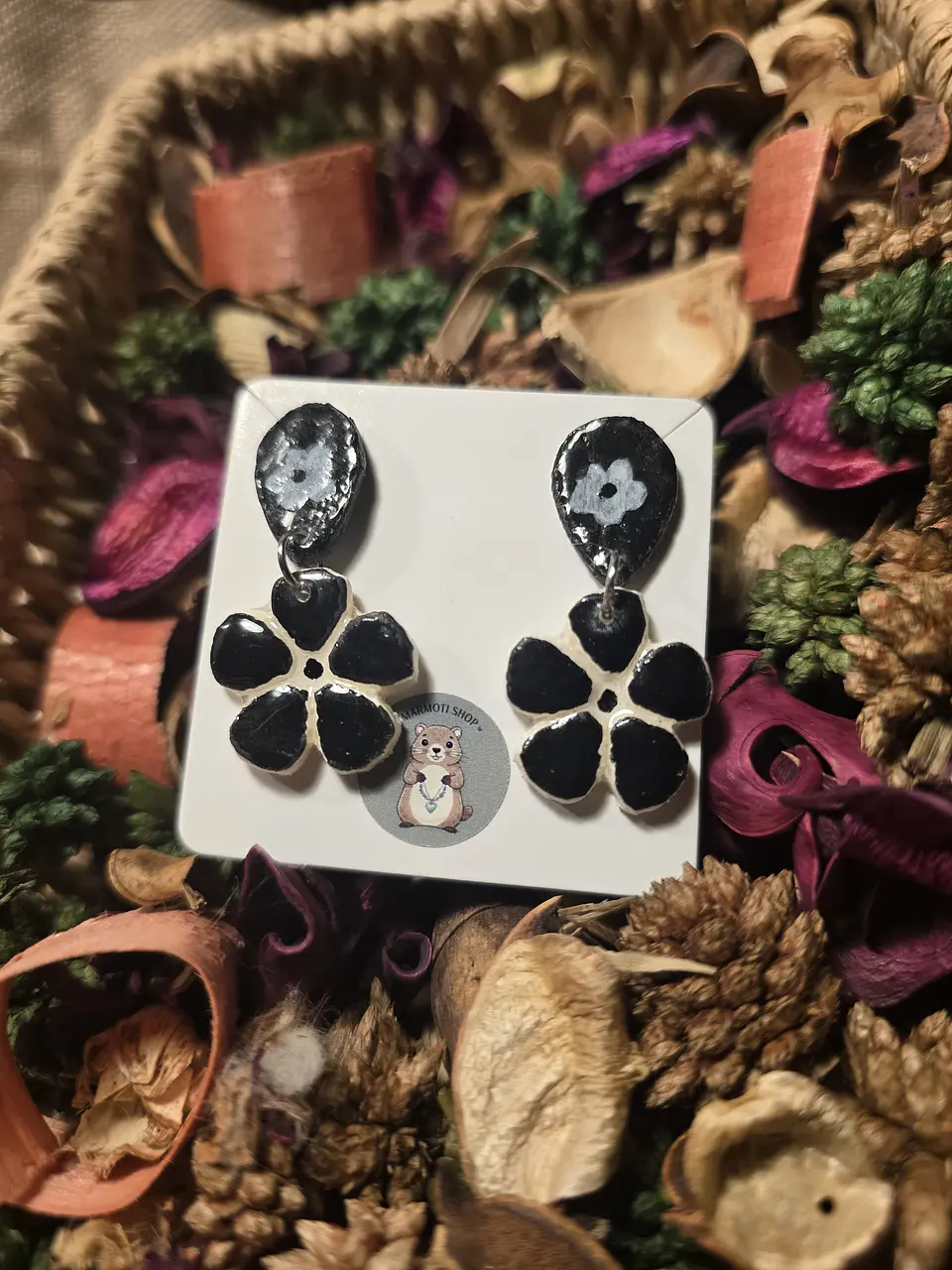 Pendientes Flor Nero Blanc 2
