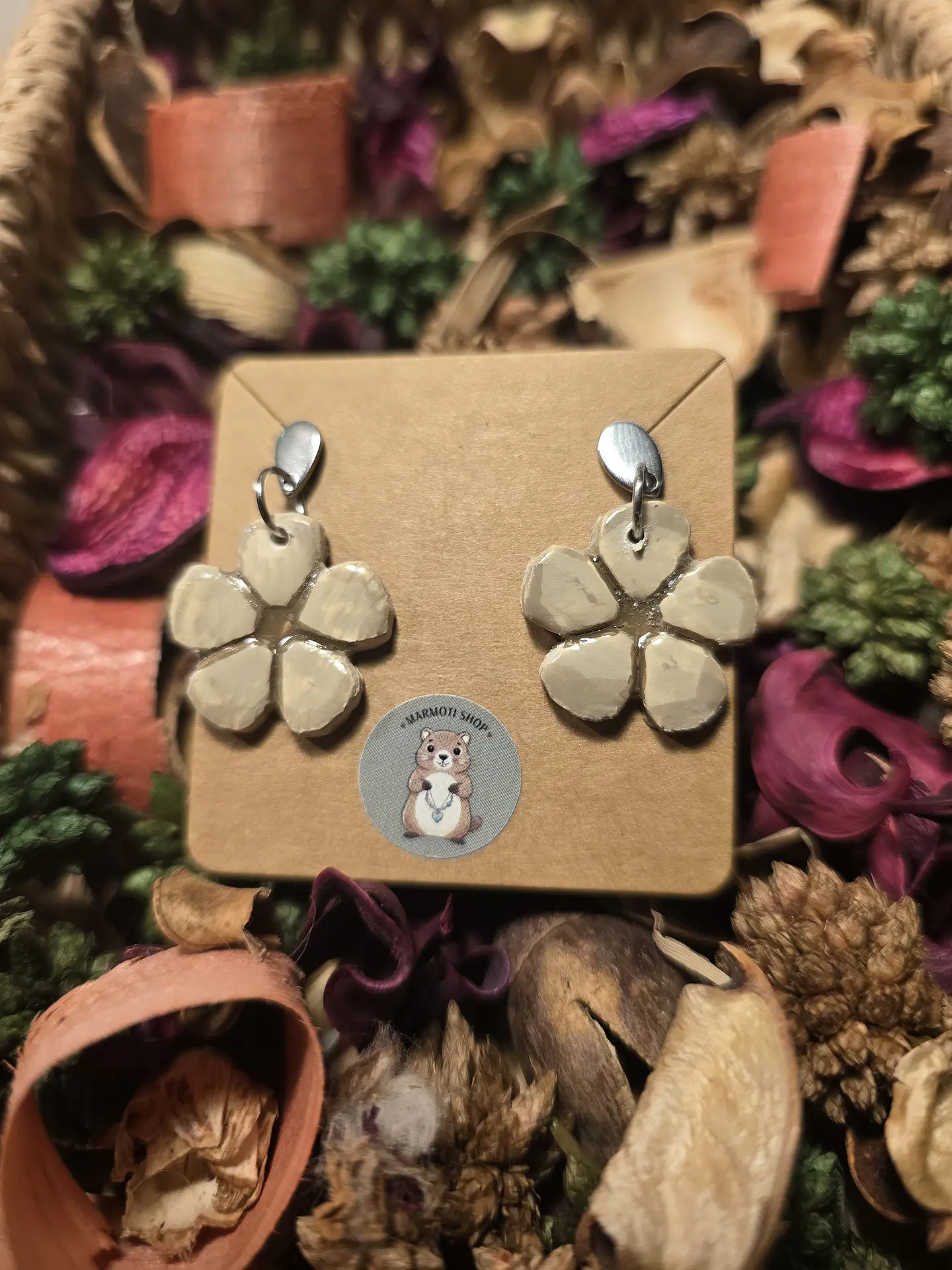 Pendientes Flor Marrón Claro 1
