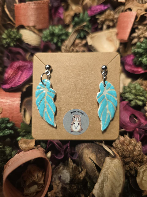Pendientes Pluma Cian Blanc