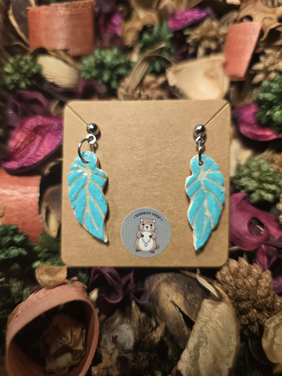Pendientes Pluma Cian Blanc 1