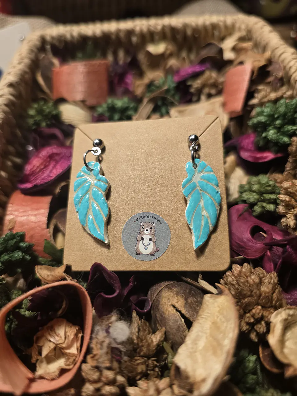 Pendientes Pluma Cian Blanc 2