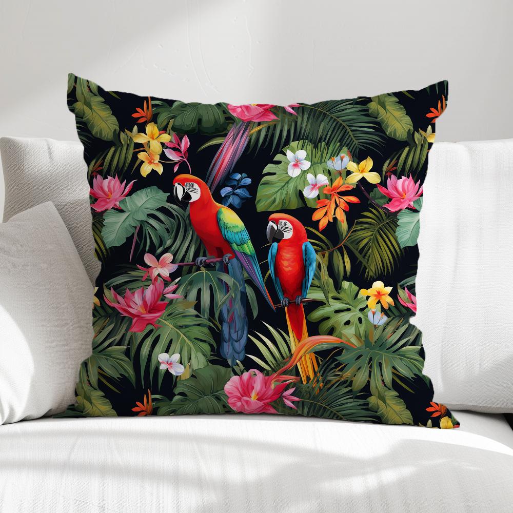 FUNDA DE COJIN PAPAGALLOS FONDO OSCURO 1