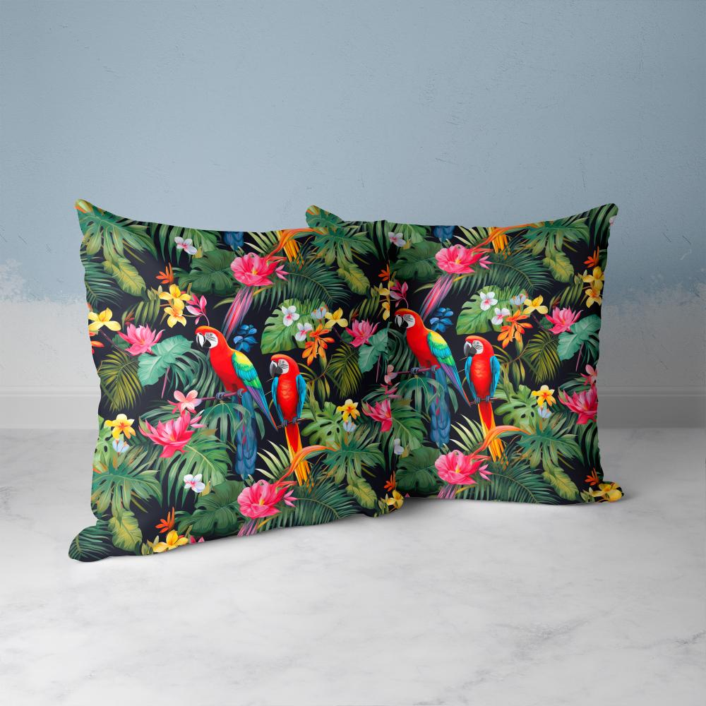 FUNDA DE COJIN PAPAGALLOS FONDO OSCURO 2