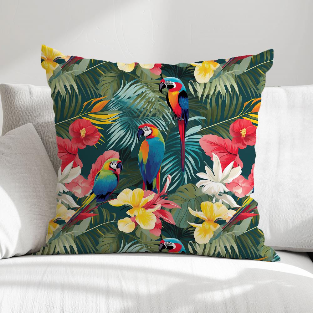 FUNDA DE COJIN PAPAGALLOS MULTICOLORES 1