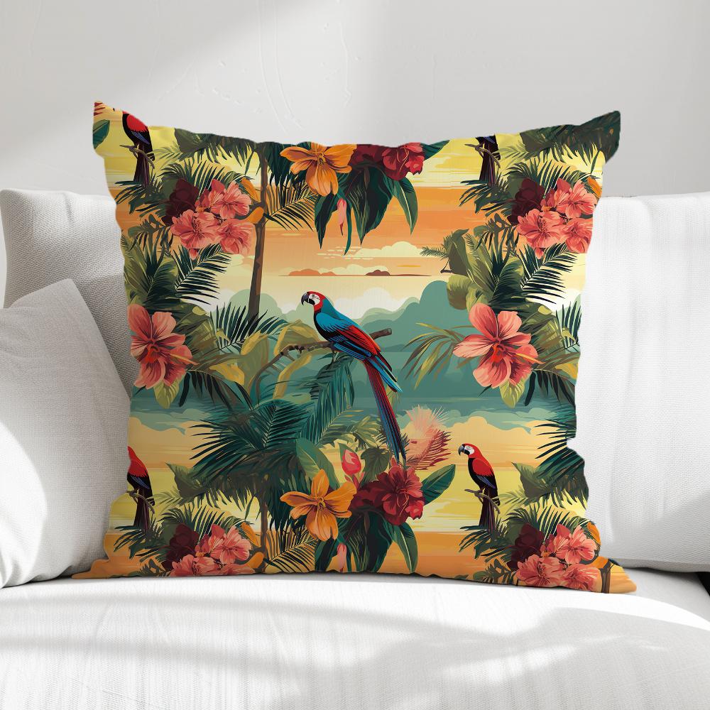 FUNDA DE COJIN PAPAGALLOS EN ATARDECER 1