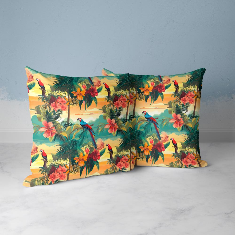 FUNDA DE COJIN PAPAGALLOS EN ATARDECER 2