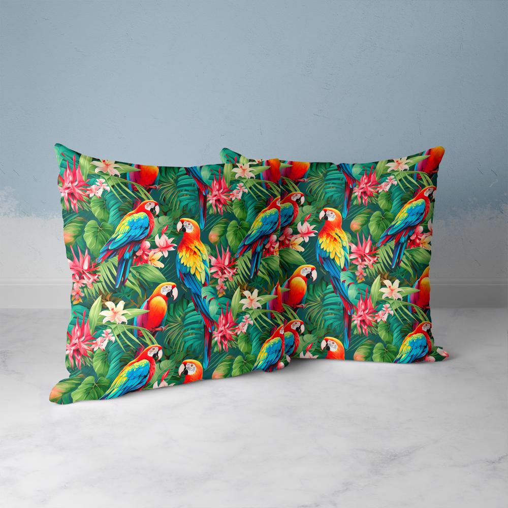 FUNDA DE COJIN PAPAGALLOS EN SELVA 2