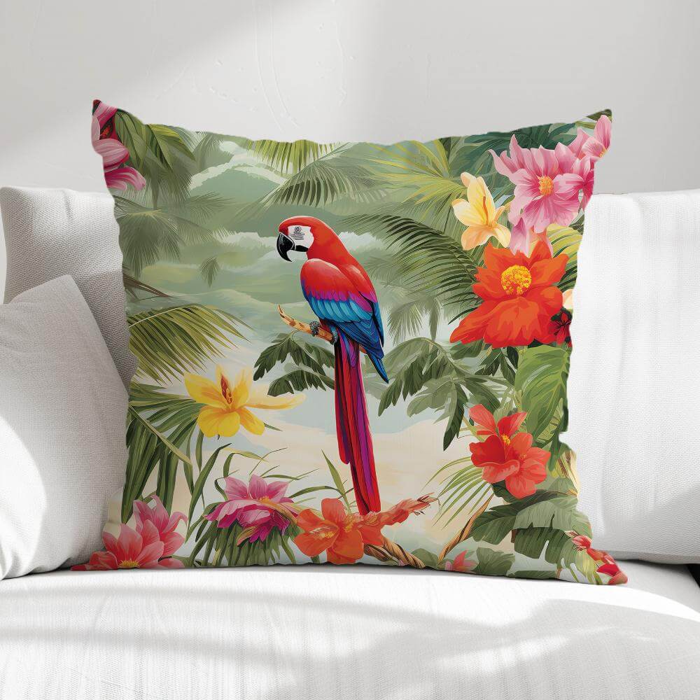 FUNDA DE COJIN PAPAGALLO ROJO 1