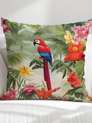 FUNDA DE COJIN PAPAGALLO ROJO