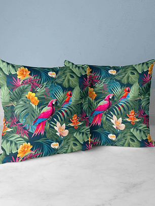 FUNDA DE COJIN DOS PAPAGALLOS