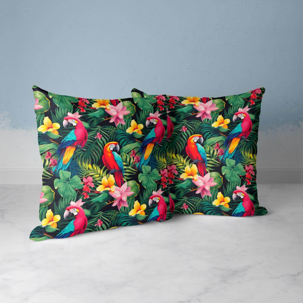 FUNDA DE COJIN PAPAGALLOS TROPICALES 2
