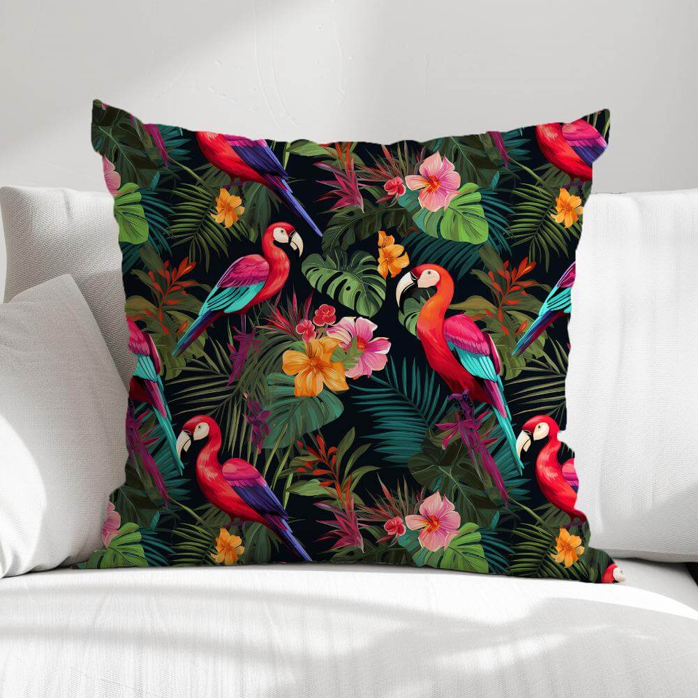 FUNDA DE COJIN PAPAGALLOS VEGETACION 1