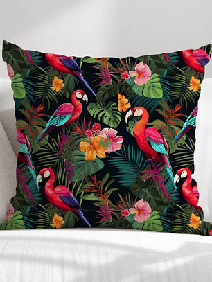 FUNDA DE COJIN PAPAGALLOS VEGETACION