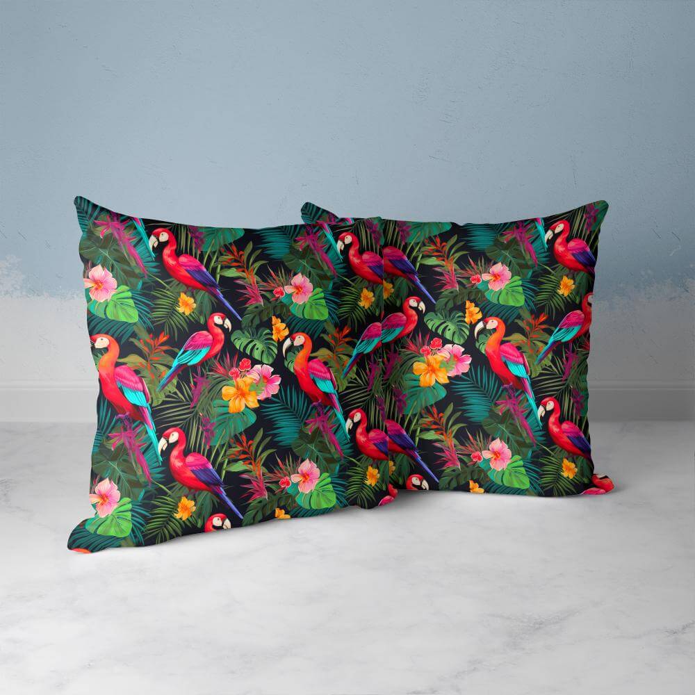 FUNDA DE COJIN PAPAGALLOS VEGETACION 2