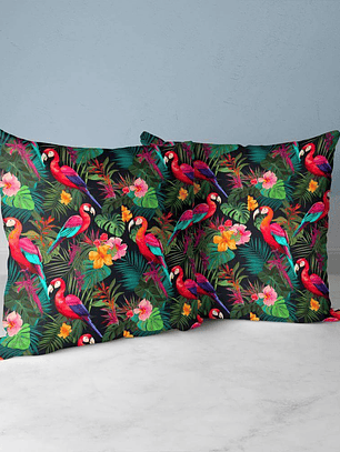 FUNDA DE COJIN PAPAGALLOS VEGETACION
