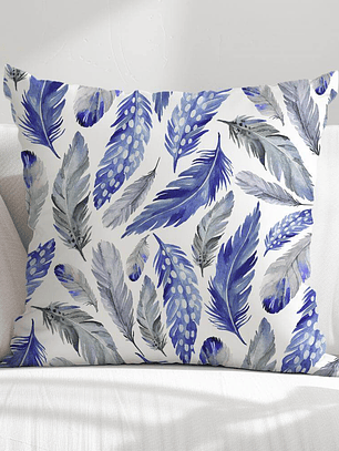 FUNDA DE COJIN PLUMAS AZULES