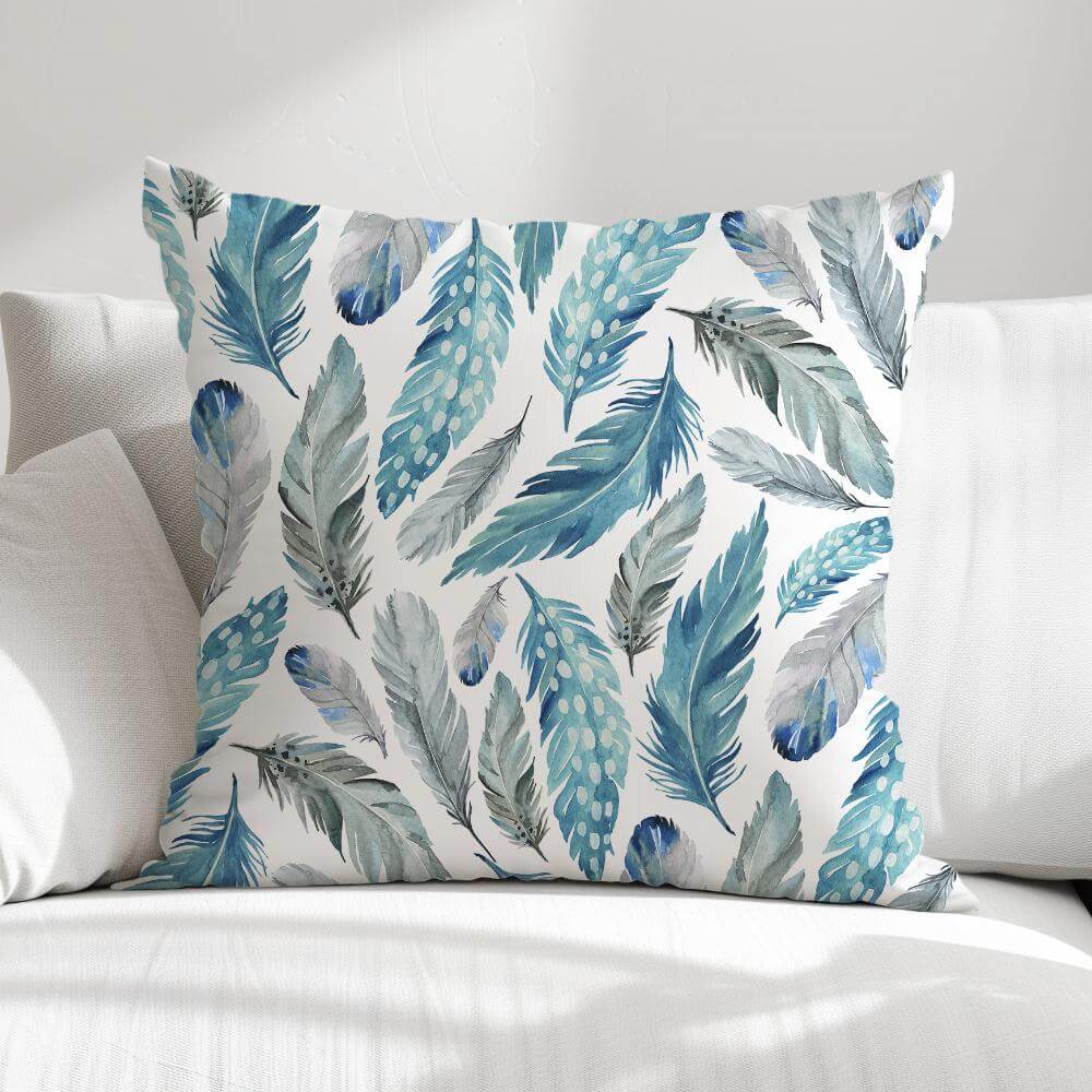 FUNDA DE COJIN PLUMAS TURQUESA 1