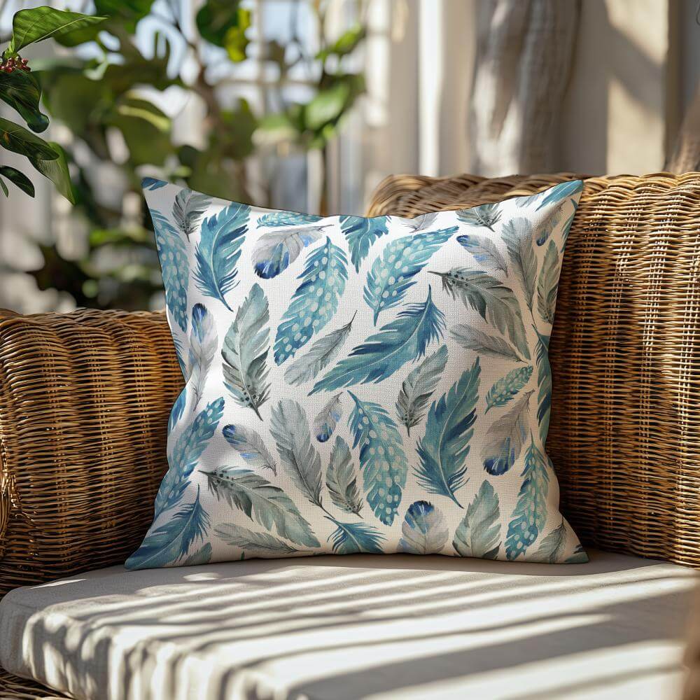 FUNDA DE COJIN PLUMAS TURQUESA 2