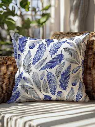 FUNDA DE COJIN PLUMAS AZULES