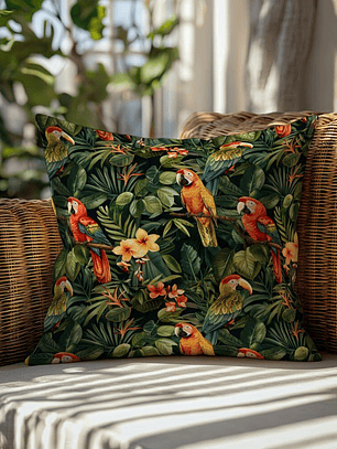 FUNDA DE COJIN PAPAGALLOS VINTAGE