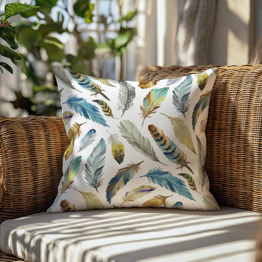 FUNDA DE COJIN PLUMAS DE COLORES 2