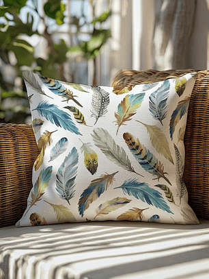 FUNDA DE COJIN PLUMAS DE COLORES